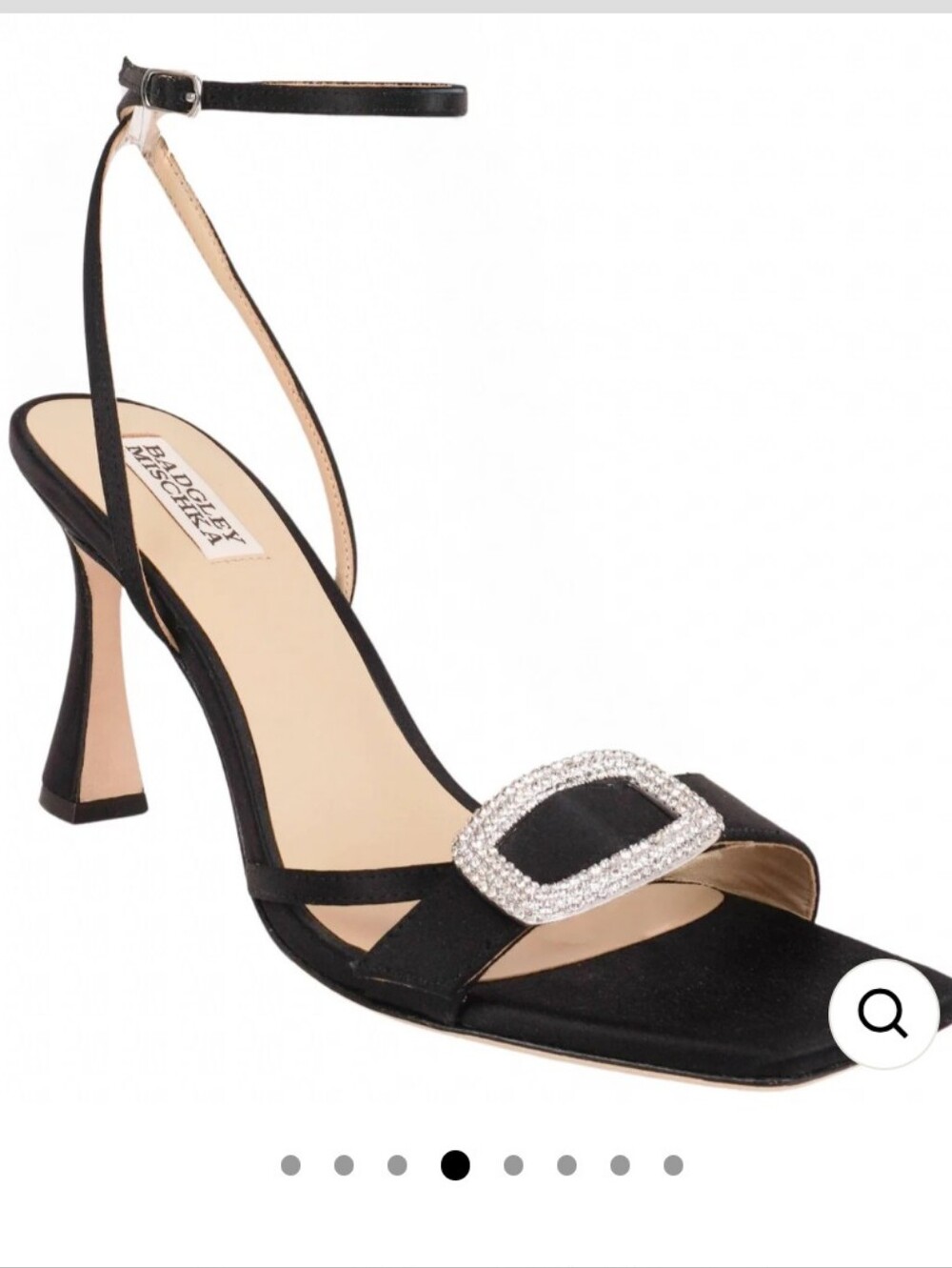 Bagley Mischka Black Satin Ankle-Strap Judith Heels with Crystal Accent